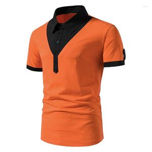 Herr-T-shirts Orange falska tvådelade bomullspikétröja Herr 2023 Märke Slim Fit Kortärmad Streetwear Casual Tee Homme XXL