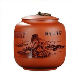 Tea storage Chinese traditional medium ceramic purple sand tea box Black tea flower tea sealed storage pot purple sand pot tea pot