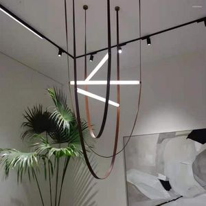 Kolye lambalar İtalya Tasarımcı Deri Aydınlık Tüp Aydınlatma Modern Damla Işık/Süspansiyon Lüks Lamba Parlak Luminaire Lampara