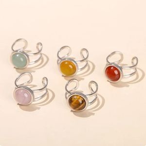 10mm Natürliche Grüne Aventurin Achat Edelstahl Offene Ringe Frauen Boho Retro Einstellbare Reiki Healing Kristall Schmuck