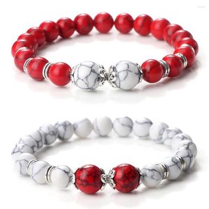 Strand Charm Handmade Elastic Bracelet Men Natural Stone Beads Red White Pine Bracelets Rope Women Couple Friendship Yoga Jewelry Gifts