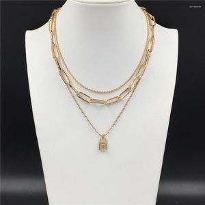 Anhänger Halsketten Trendy 2023 Mode Gold Farbe Überzug Locking Layered Halskette Für Frauen Mädchen Böhmen Hübsche Aussage Schmuck