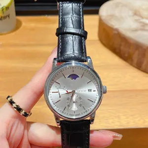 2323 Новые три булавки роскошные мужские часы Quartz Watch с Moon Phase Function Высококачественный дизайн бренда Top Brand Calfsik