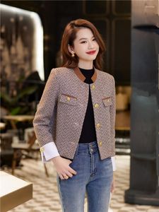 Women's Jackets Spring Fall Korean Short Single Breasted O Neck Striped Coat Retro Contrast Color Elegant Casual Top Outwear