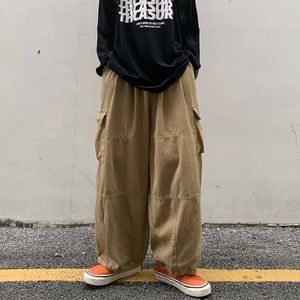 Men's Pants Khaki Cargo Pants Men Elastic Waist Baggy Trousers Fashion Overalls Oversized Bottoms Summer Vintage Male Y2K Clothes Streetwear 230707