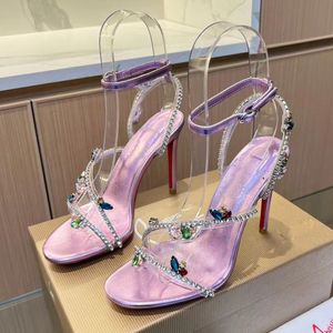 Ayak bileği kayışı rhinestone dekoratif stiletto sandalet gladyatör pompaları kadınların açık turu parti gece elbise ayakkabıları tasarımcısı yüksek topuklu ayakkabılar fabrika ayakkabı kutu