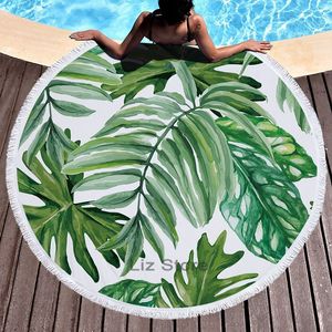 Round Beach Towel With Tassels Green Leaves Printing Bath Towels Blanket Large Circular Picnic Carpet Printed Leaf Bathing Towels TH0987
