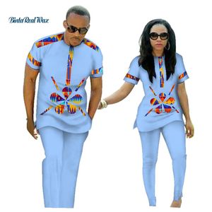 Etniska kläder Sommar Afrikanskt tryck Topp- och byxuppsättningar för par Bazin Riche Sweet Flower Patter 2 Delar Lover Par Kläder WYQ84 230707