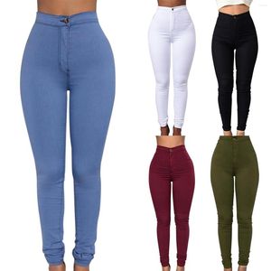 Jeans feminino cintura alta elástico algodão BuLift elegante leggings calças lápis mulheres