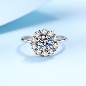 Cluster Rings 14k White Gold 1CT D Color VVS Moissanite Flower Ring 925 Sterling Silver Lab Diamond Fine Luxury Jewelry For Woman