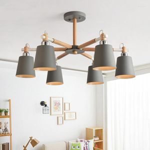 Kolye lambaları Modern LED Avizesi Oturma Odası E27 Lustres Tavan Monte Metal Ahşap Ahşap Yemek Işıkları