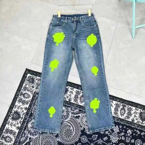 Men's Jeans 2023 Ch for Womens Mens Make Old Washed Pants Straight Trousers Heart Letter Prints Woman Man Casual Long Style Bottoms Lr3j Y1w0 6BUI