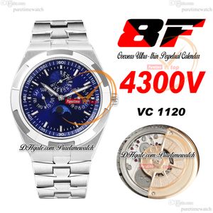 8F Overseas Perpetual Calendar Moonphase 4300V A1120 Automatic Mens Watch Blue Stick Dial Stainless Steel Bracelet Super Version Edition Reloj Hombre Puretime A1
