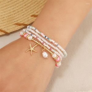 Charm Bracelets Bohemian Rice Beads Starfish Pendant Bracelet Set For Women Summer Beach Sea Shell Tassel Adjustable Party Jewelry