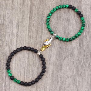 Strand Fashion Braccialetti con corda elastica 6/8mm Black Lava Malachite Perline Stretta di mano/Cuore/Fiore Braccialetti con ciondolo per donna Uomo Regalo alla moda