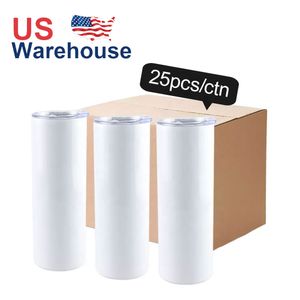 US CA Warehouse 20oz Sublimation Blanks Straight Tumblers Stainless Steel Vacuum Insulated 20 oz Car Mugs Cups with straw lids JY08