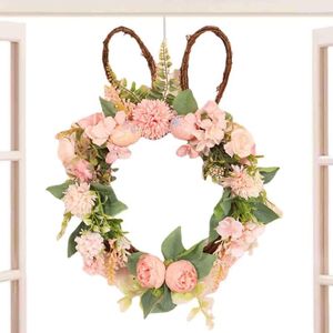 Decorative Flowers Easter Wreath Cute 17.7in Artificial Wreaths For Front Door With Pastel Eggs Hanging Wall