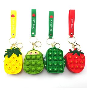 Pop Fidget Toy Decompression Toys Sensory Stress Release Pop Mini Coin Purse Strawberry Pineapple Keychain