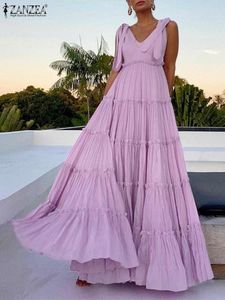 Abiti Zanzea Fashion Summer Maxi Long Dress Women v Neck Sleeveless Ruffles Hem Drendice Bohemian Lace su Aline Beach Holiday Vestido