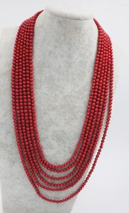 Chains 6rows Coral Red Round 5-6mm 28-34" Necklace Nature Loose Beads Wholesale