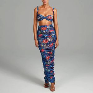 Skirts Floral Print Maxi Dress Sets Sexy Chic Outfits for Women Summer Ladies Two Piece Skirt Set 230707