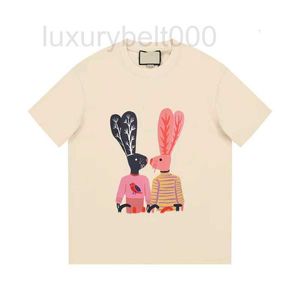 여자 티셔츠 디자이너 티 파리 점프 장거리 토끼 패턴 짧은 슬리브 면화 여성 화이트 블랙 s-xl 9xx8