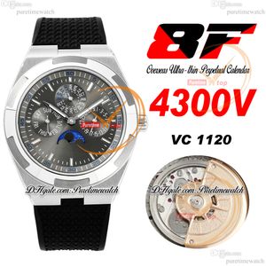 8F Overseas Ewiger Kalender Mondphase 4300 V A1120 Automatik-Herrenuhr, graues Stick-Zifferblatt, schwarzes Kautschukarmband, Reloj Hombre Super Version Edition Puretime K11