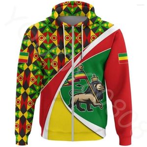 Moletons Masculinos Moletom com Capuz Outono Inverno Região Africana Bandeira da Etiópia Leão de Judá com Capuz Retro Harajuku Roupas Esportivas casuais