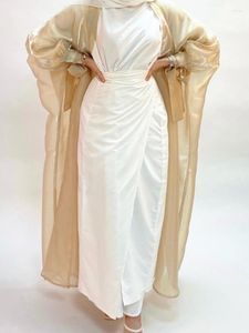 Etniska kläder Satin Korsett Abaya Dubai Muslim Dress 2023 Eid Turkiet Kaftans For WomenRobe Kimono Islam Abayas Femme Musulmane African