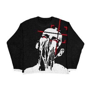 Cardigan Streetwear Haruku Grunge Goth Streetwear Maglione lavorato a maglia da uomo Pullover gotico Maglione in cotone autunnale Maglione oversize da donna