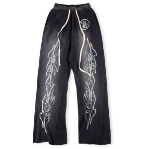 Pantaloni della tuta neri lavati Pantaloni svasati Eur Size Uomo Donna Hip Hop Patchwork dipinto Pantaloni unisex con coulisse Street Wear Pantaloni