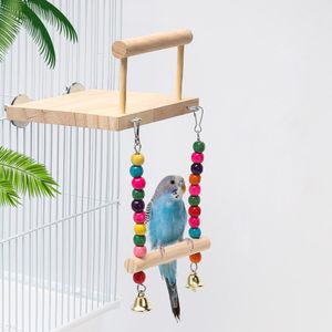 Bird Perches Cage Toys Parrot Wooden Swing Hanging Platform Play Gyms Exercise Stands for Baby Lovebird Cockatiel Conure Finch Canaries Chinchilla Hamster