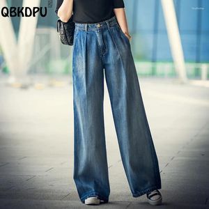 سراويل جينز نسائية كبيرة الحجم 80 كيلوجرام واسعة الساقين ساق الشارع غسل عالية الخصر سراويل السراويل الأم الربيع الكورية خمر مستقيم فاجروس