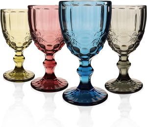 10oz Colored Goblet Glass Red Wine Beer Cup European Style Mug Diamond Embossed Design Cocktail Champagne Mugs For Bar Nightclub KTV