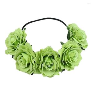 Decorative Flowers Simulation Rose Crown Headband Artificial Flower Beach Headpiece Hair Wreath Floral Halo Wedding Party Rosy
