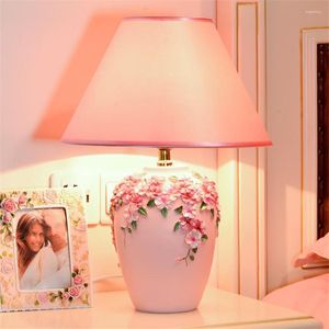 Lampade da tavolo Vaso in resina stile europeo Lampada dipinta a mano per camera da letto Comodino Soggiorno Decorazione di nozze romantica Lampada da tavolo con supporto a led