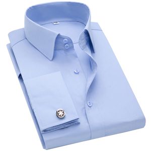 Men's Dress Shirts French Cuff Long Sleeve Tuxedo Shirt High Quality Regular Fit Male Social Wedding Evening with Cufflinks 230707