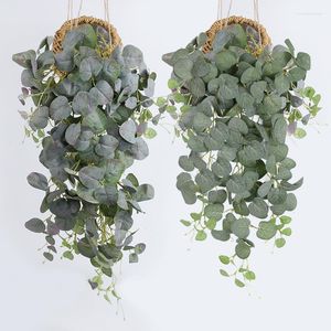 Decorative Flowers Artificial Eucalyptus Leaves Hanging Vines Home Wall Decoration Garden Outdoor Garland Ivy Fake Green Branch Plant Decor