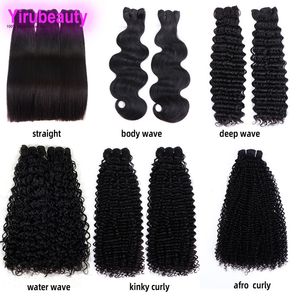 Brazilian 100% Human Hair Double Drawn 3 Bundles Double Wefts Afro Curly Silky Straight Body Wave Peruvian Virgin Hair