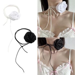 Naszyjnik Choker Vintage Handmade Rose Flower Lace Up Wosk Łańcuch Kołnierz Eleganckie kobiety Y2K Akcesoria