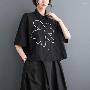 Women's Blouses 2023 Arrival Korea Style Embroidery Floral Black White Summer Blouse Shirts Street Fashion Chic Women Casual Tops