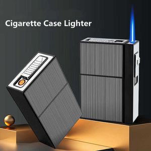 USB-ficklampa Helt ny cigarettfodral Tändare Vindtät rymmer 20 laddningsbara gastillbehör för män ZJXZ