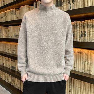 Herrtröjor Höst Mock Neck Sweater Pullover Enfärgad Varmt Mode Halv Turtleneck Herr Casual Stickade Tröjor Hel