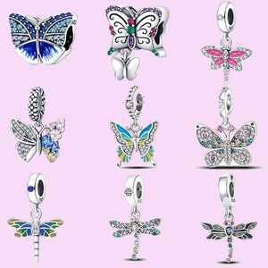 925 sterling silver charms do tworzenia biżuterii dla pandora wisiorek z koralików Dragonfly Butterfly Series zestaw charmsów DIY Fine biżuteria z koralików