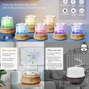 Umidificadores de vidro difusor de óleo essencial umidificador sem água desligamento automático cores luzes difusores de aroma para quarto casa yoga presente 80ml