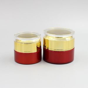 Bottiglie di stoccaggio Barattolo cosmetico di alta qualità 30 g di vetro rosso con copertura in acrilico oro/oro opaco/argento/bianco