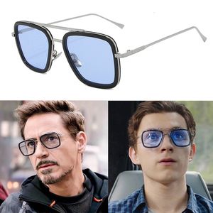 Óculos de Sol Luxo Steampunk Masculino Quadrado Tony Stark Óculos de Sol Vintage Metal Óculos de Sol Piloto UV400 Masculino Gafas 230707