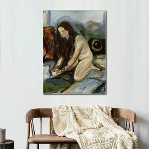 Moderne abstrakte Leinwandkunst, nackter kniender Edvard Munch, handgefertigtes Ölgemälde, zeitgenössische Wanddekoration