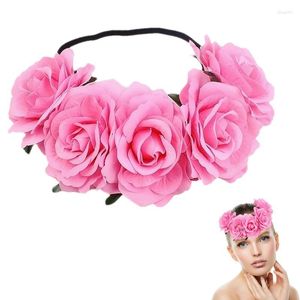 Flores decorativas Coroa de cabelo de flor rosa Noiva Coroa floral Headband Halo Headpiece Festa de casamento Rosy For