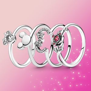 Anel feminino de prata esterlina 925 novo anel de brilho rosa adequado para Pandora original, um presente especial para mulheres